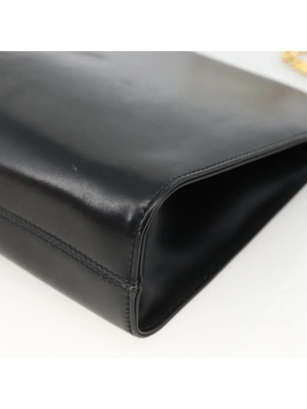 Authentic Salvatore Ferragamo Gancini Chain Shoulder Bag Leather Black Gold - Picture 7 of 16